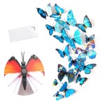 3D butterflies with magnet, house or event decorations, set of 12 pieces, blue color